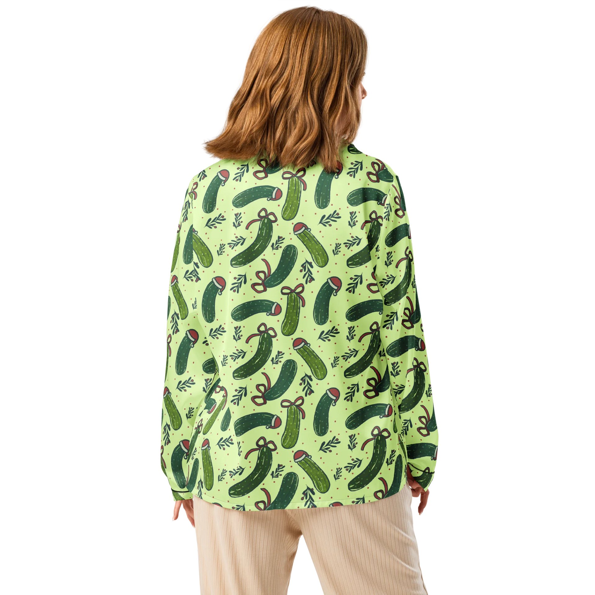 Funny Christmas Pickles Pattern Pyjama Shirt product image (3)