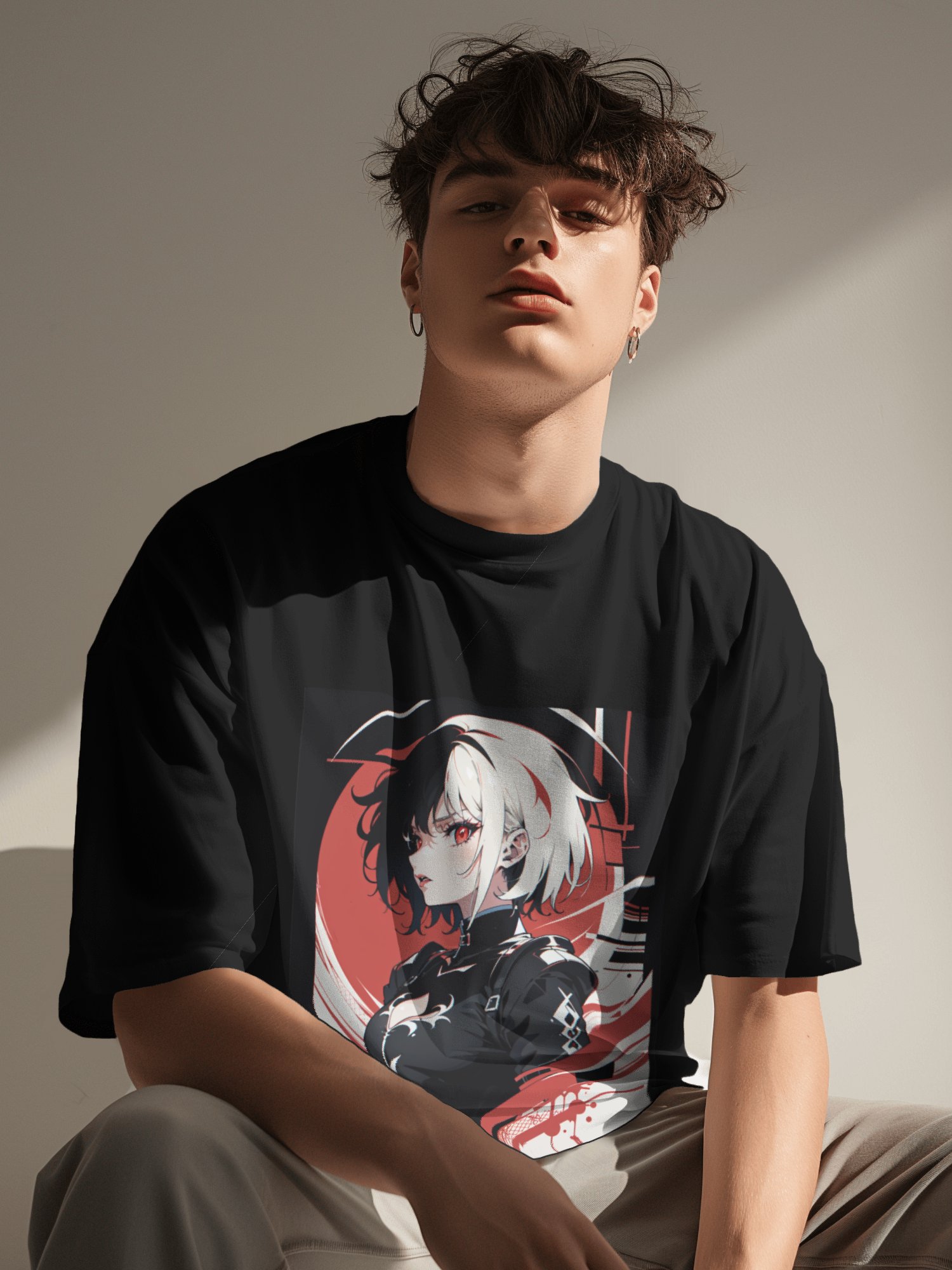 Crimson Gaze Cyberpunk Rebel Anime Graphic T-Shirt product image (2)