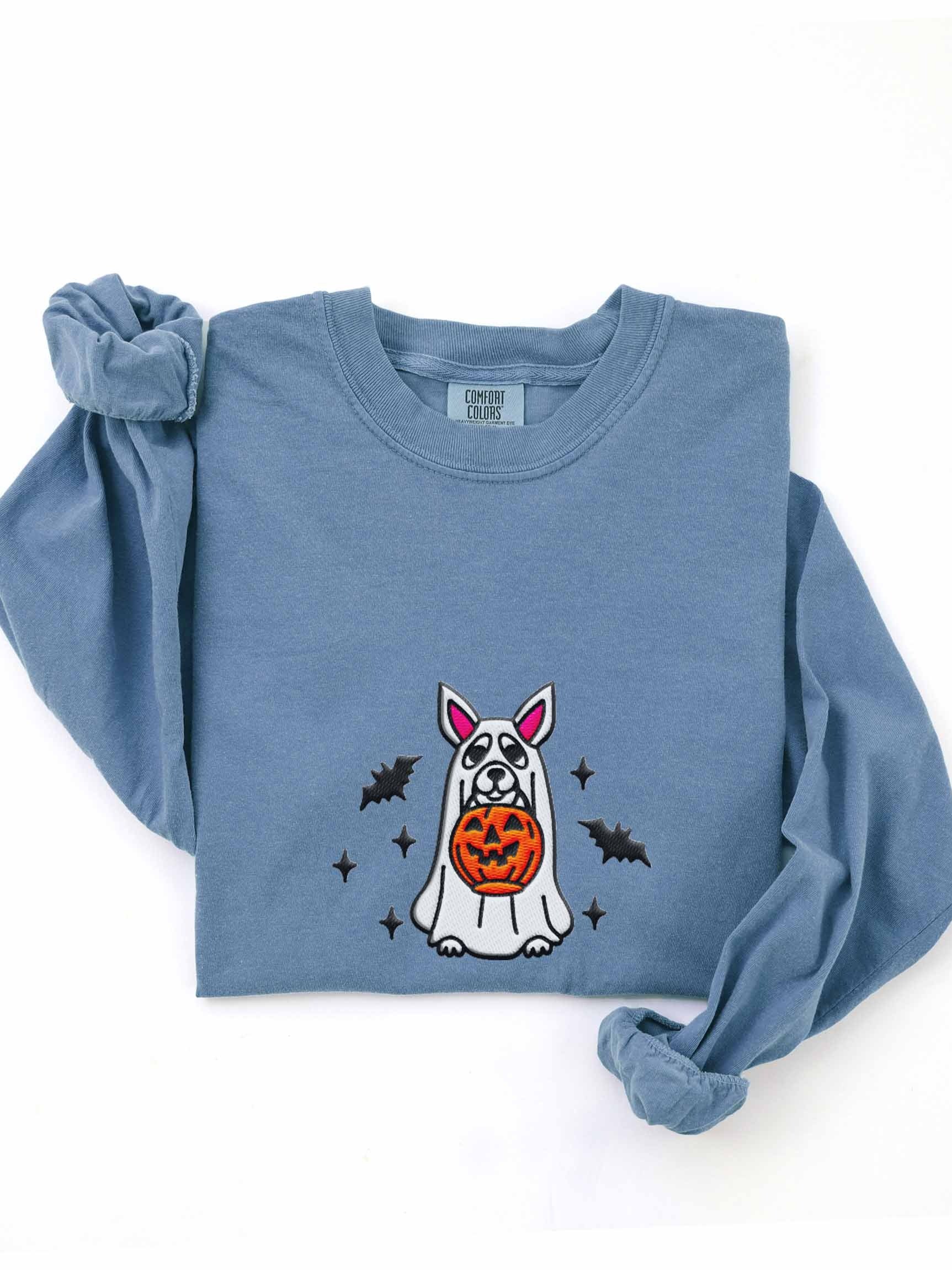 Halloween Chihuahua(White) Embroidered Long-sleeved T-Shirt product image (1)
