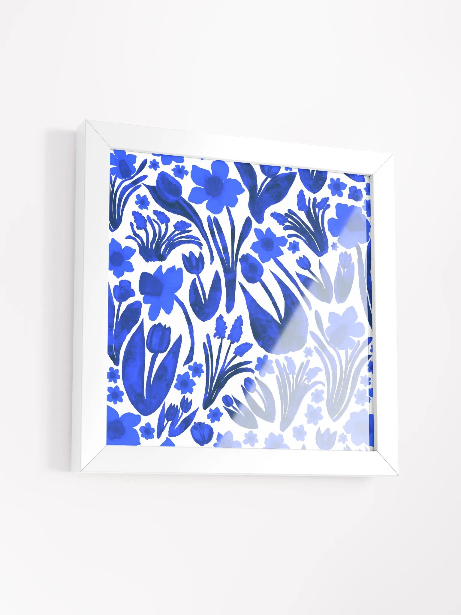 Spring Garden Royal Blue on White | Square Print | by Monique Faella Designs™ | Framed Coastal Wall Art | Museum-Quality Print product image (2)