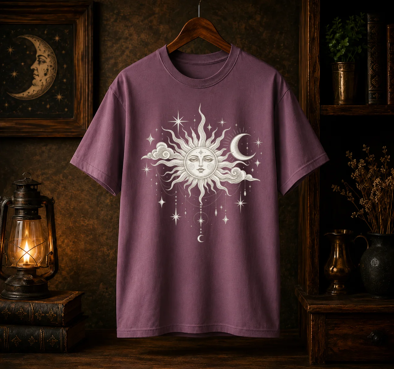 Celestial Sun & Moon Graphic Tee | Vintage Mystical Astrology Shirt product image (1)