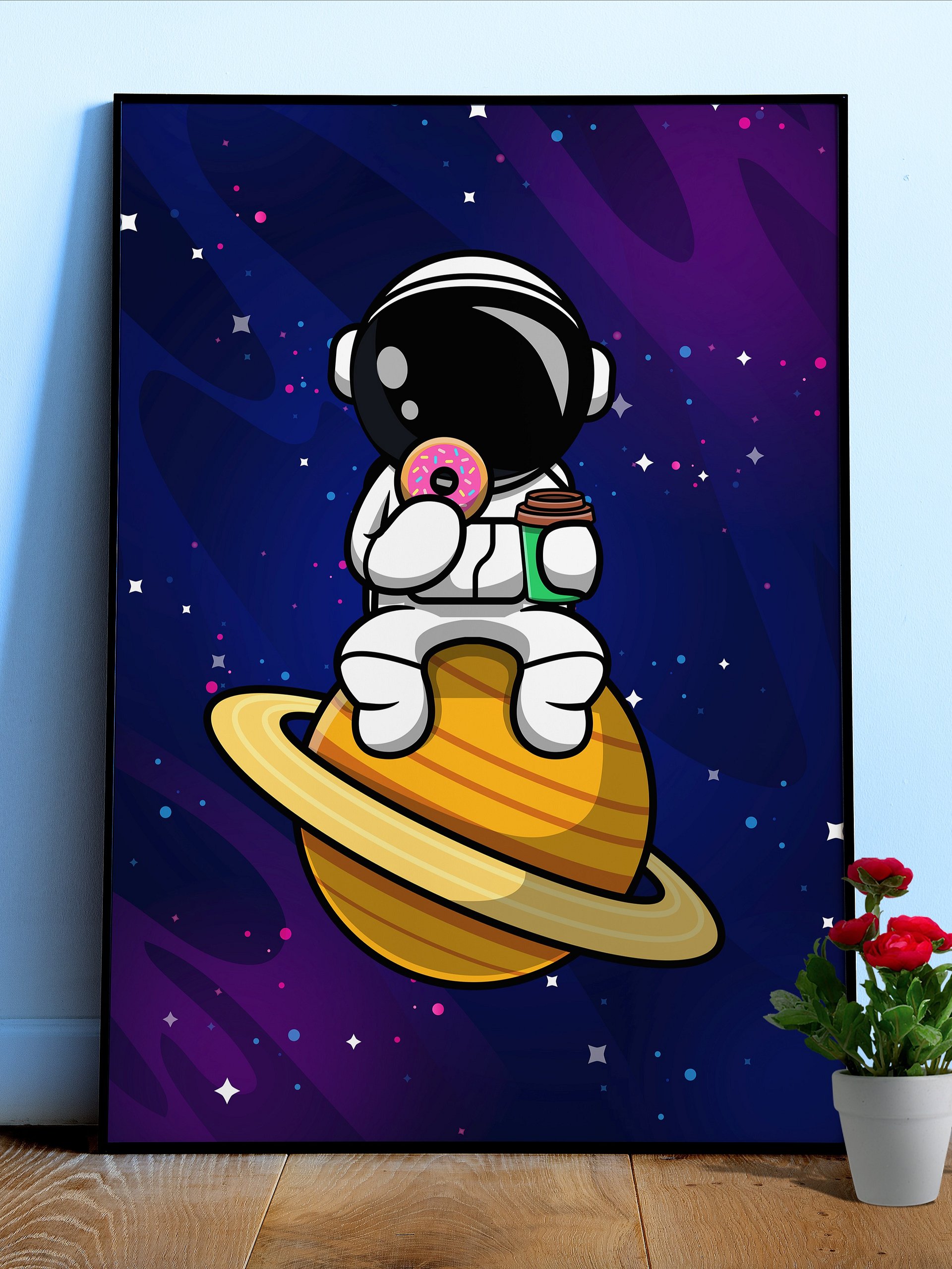 Astronaut & Donut — space poster, synthwave space, neon space, aesthetic poster product image (1)