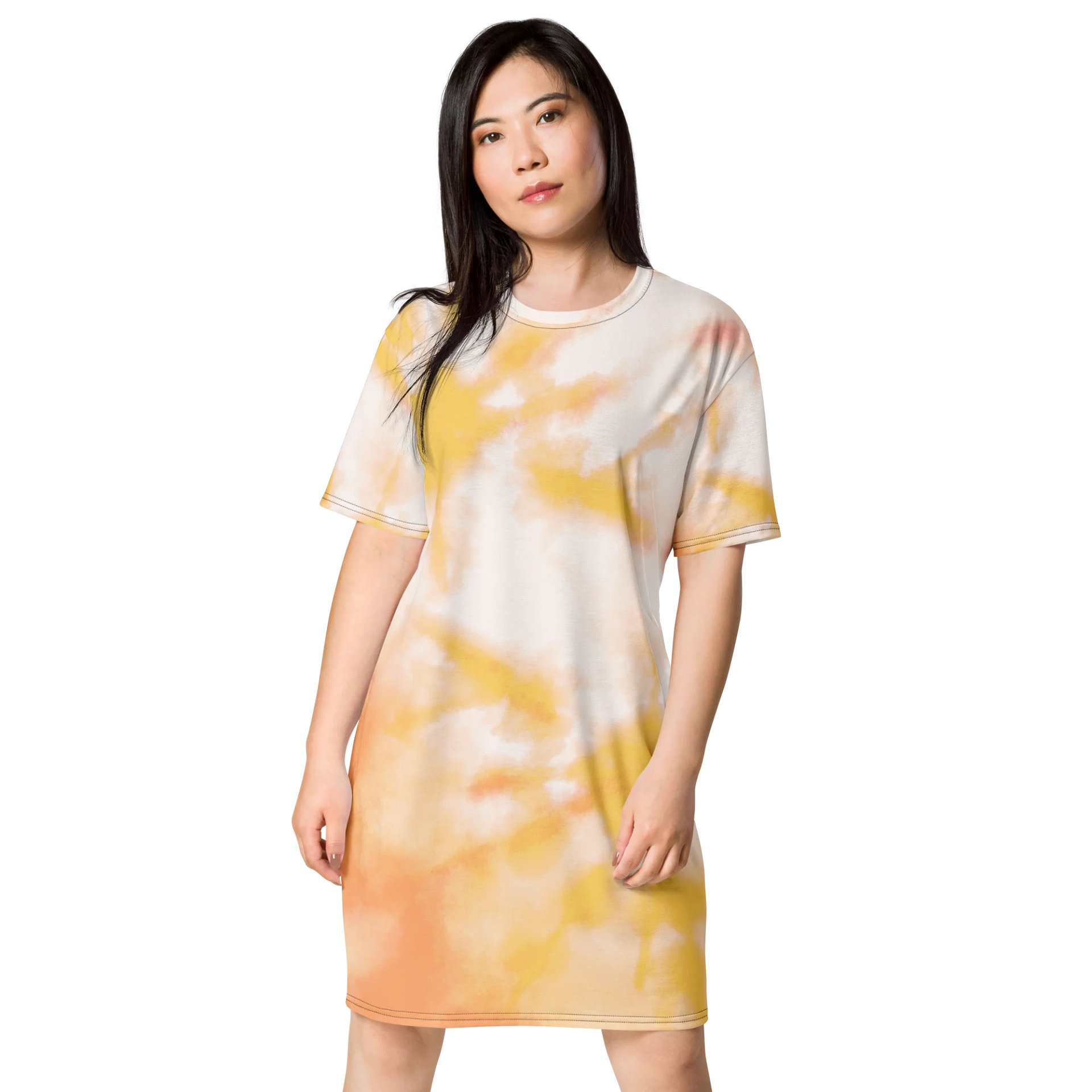 Exclusive Yellow & Orange Tie-Dye Oversized T-Shirt Dress | TDS Music product image (1)