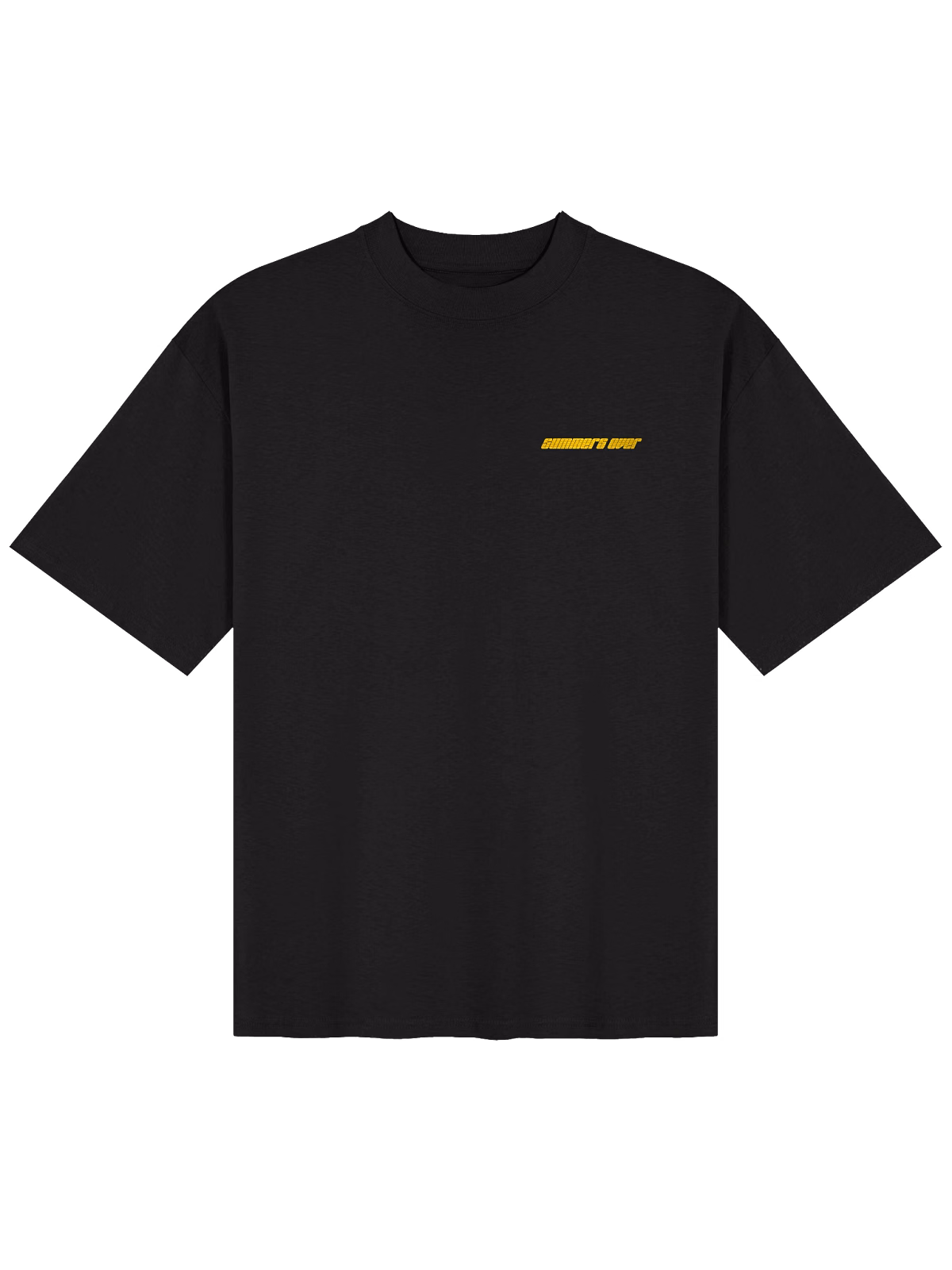 Summers Over Legacy Tee in black, back view with the Small World globe graphic in yellow
