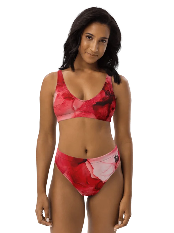 Bikini taille haute abstrait Crimson Bloom PU MANATU product image (1)