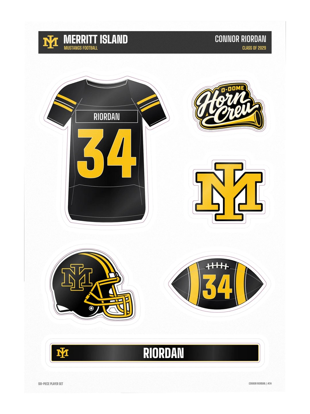 Connor Riordan #34 — Mustangs Sticker Sheet