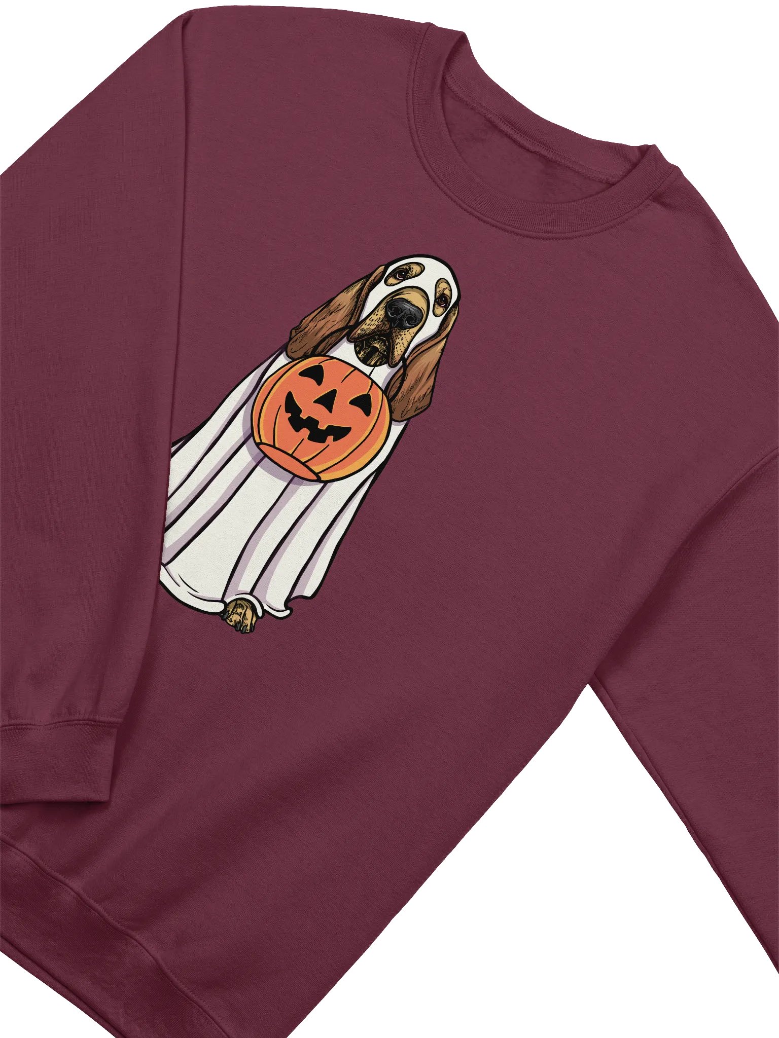 Funny Halloween Bloodhound Sweatshirt | Funny Bloodhound Wearing a Ghost Costume and Holding a Pumpkin Basket product image (4)