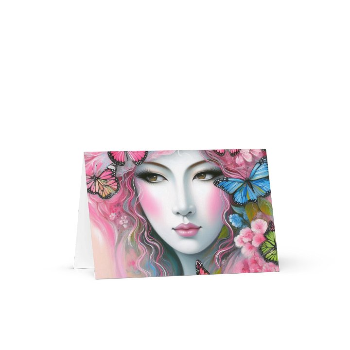 Woman With Pink Butterflies Greeting Card product image (1)