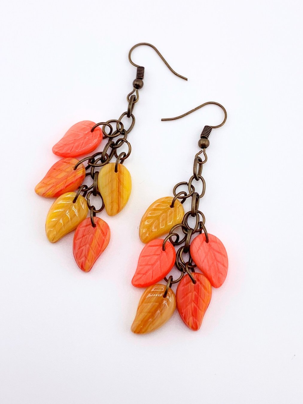 Autumn Leaf Czech Glass Beaded Earrings on Brass product image (1)
