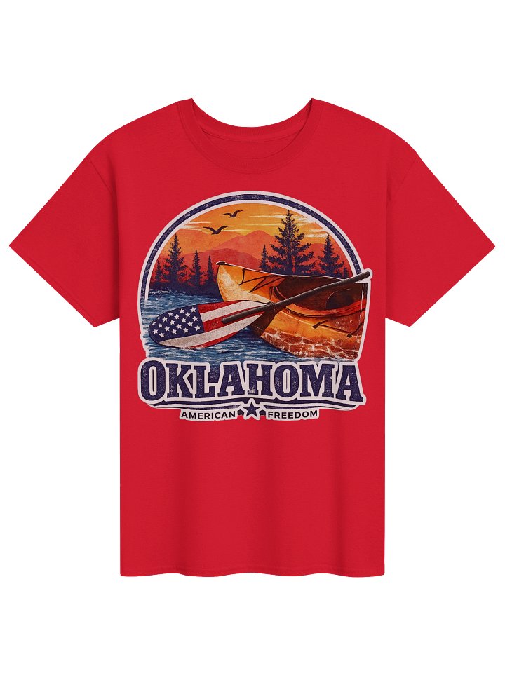 American Freedom Oklahoma Kayak Tee – Gildan 5000 Heavy Cotton Patriotic Outdoors Shirt product image (1)