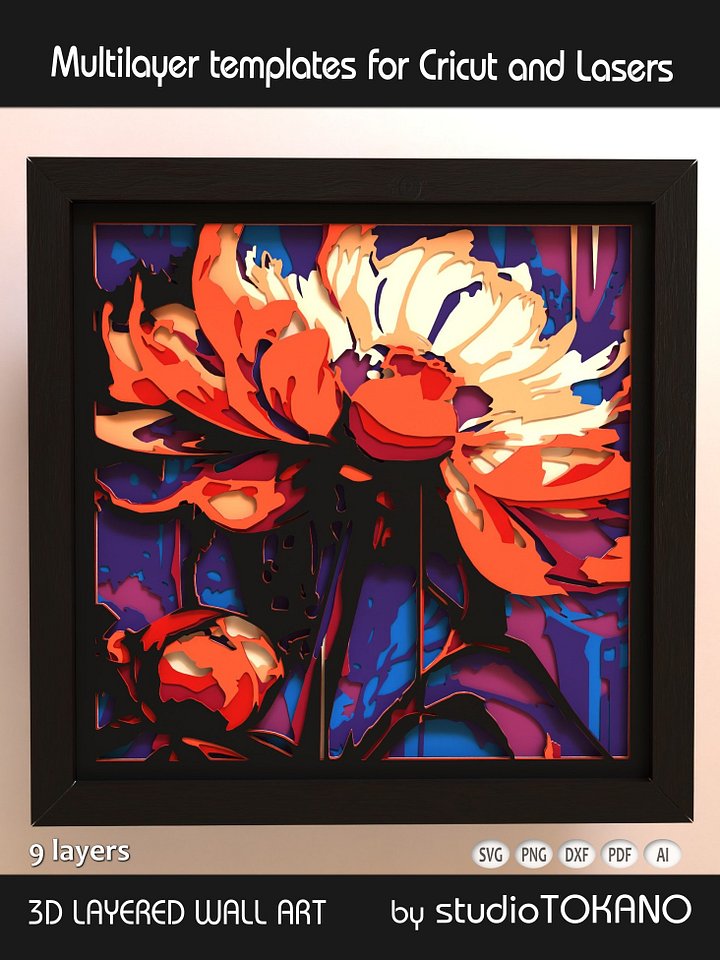 Asian Floral Shadow box SVG product image (1)