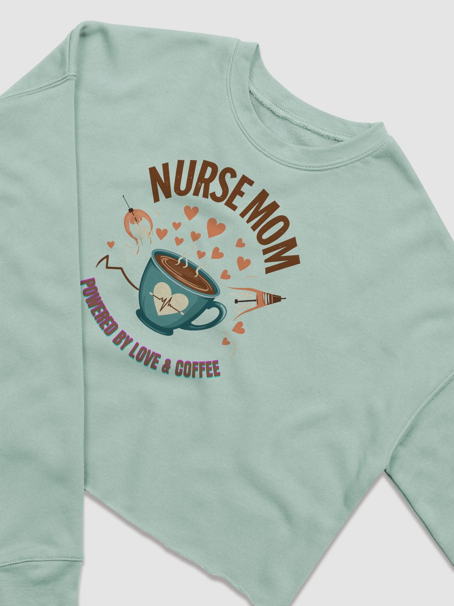 Heartbeat Nurse Mom, powered by coffee, Fleece Crop Sweatshirt product image (5)