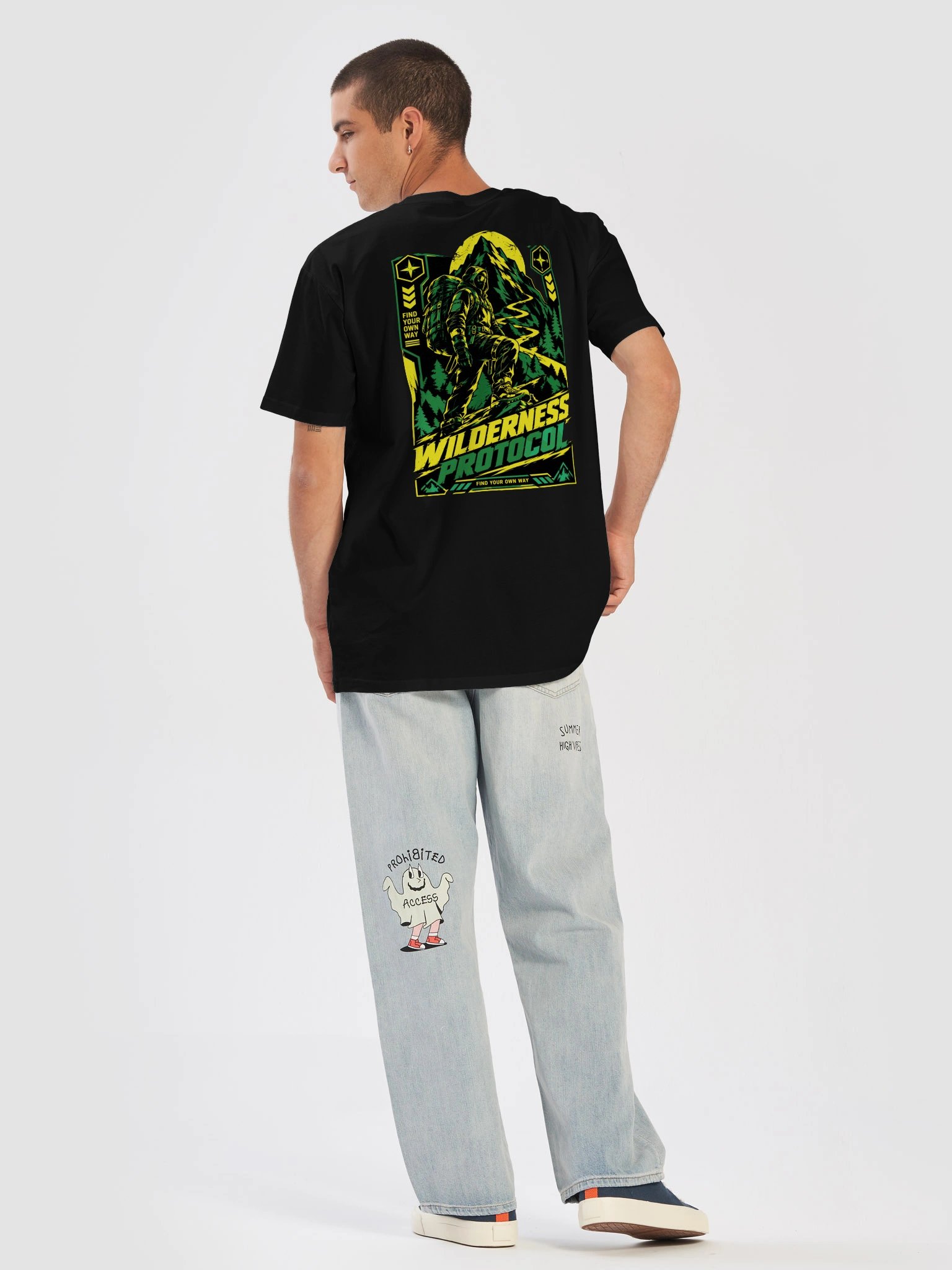 Wilderness Protocol Cyber Hiker T-Shirt | Tactical Outdoor Anime Back Print Tee product image (2)