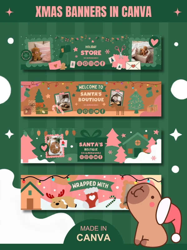Cute Coquette Christmas Etsy Banners Templates (Canva) product image (1)