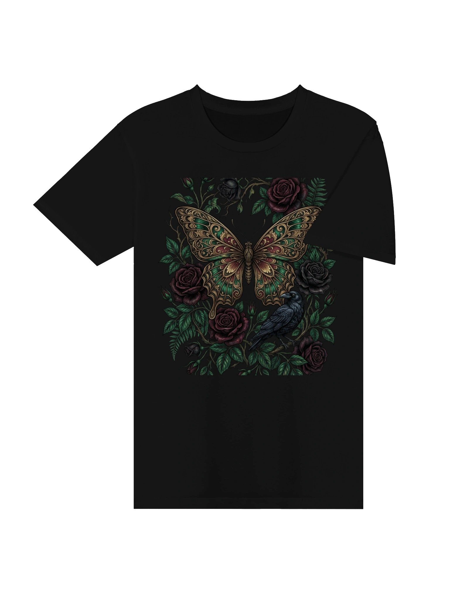 Gothic Butterfly Rose T-Shirt, Dark Academia Moth Tee, Raven Botanical Graphic Shirt, Vintage Nature Aesthetic Gift for Her product image (25)
