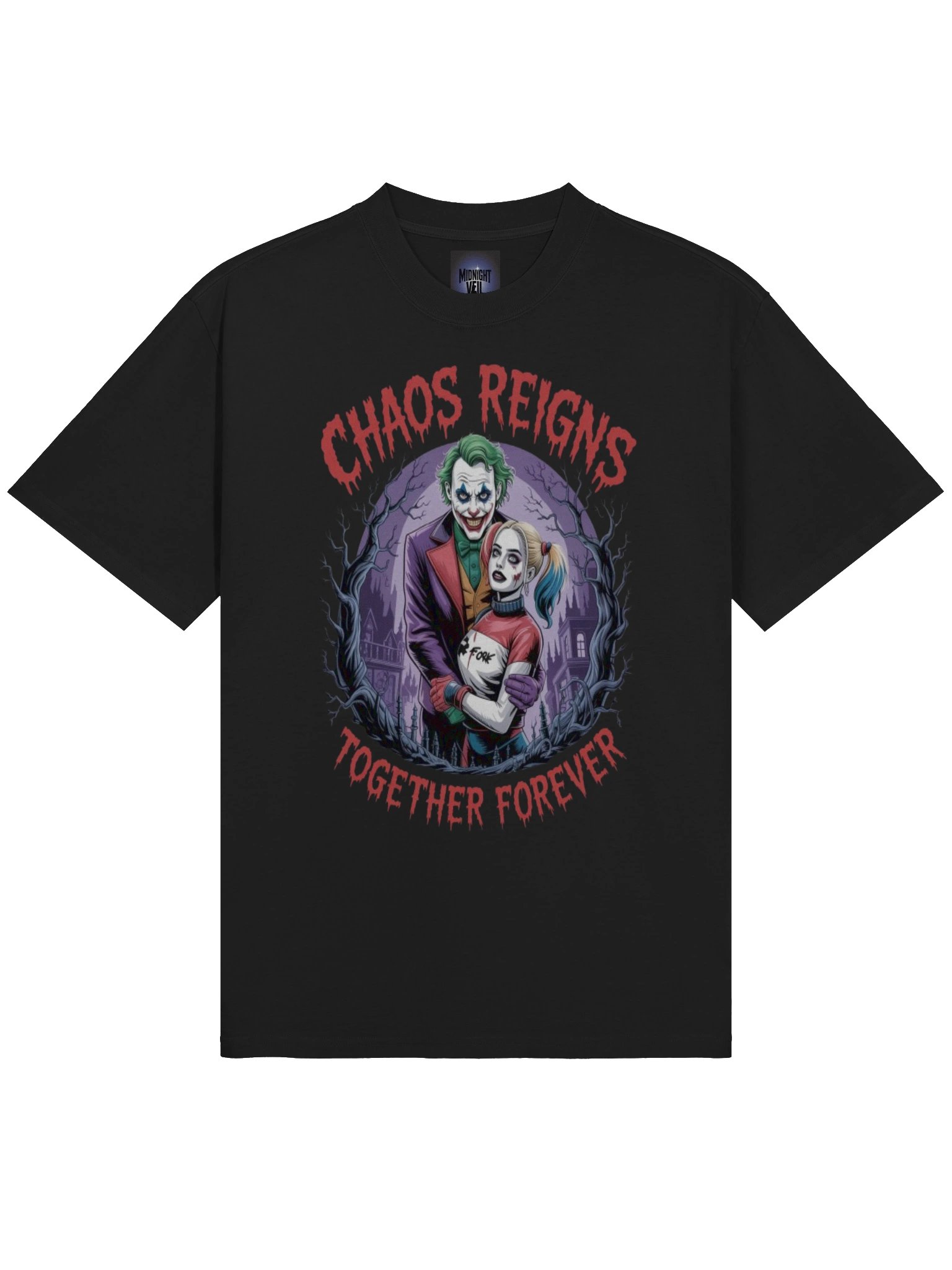 Joker & Harley Quinn 'Chaos Reigns Together Forever' Oversized Faded T-Shirt product image (5)