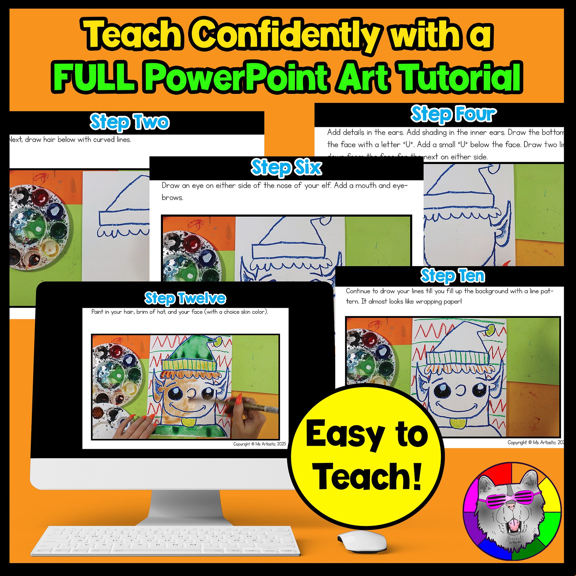 Christmas Art Project Santas Elf Art Lesson Christmas Art Activity December Art product image (2)