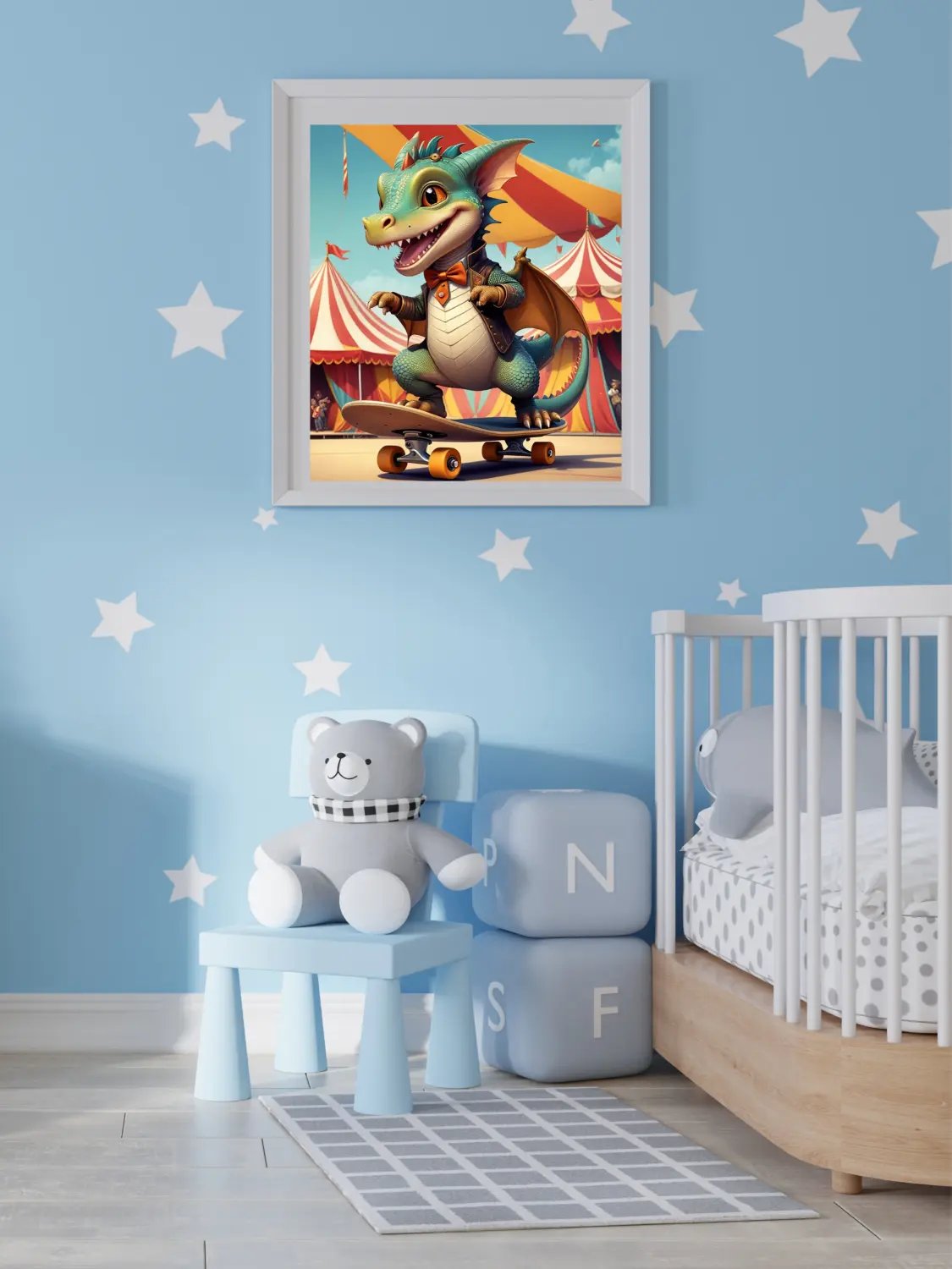 Circus Dragon on Skateboard Kid Nursery Print Child Wall Art product image (6)