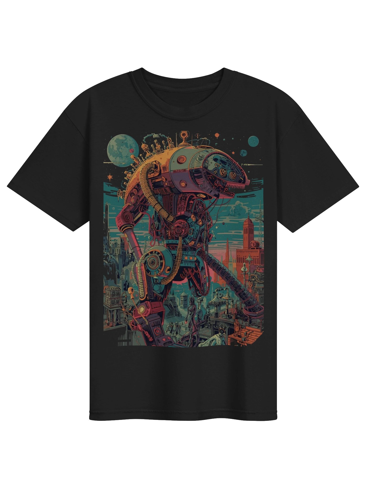 Steampunk Robot Cityscape Heavyweight T-Shirt product image (1)