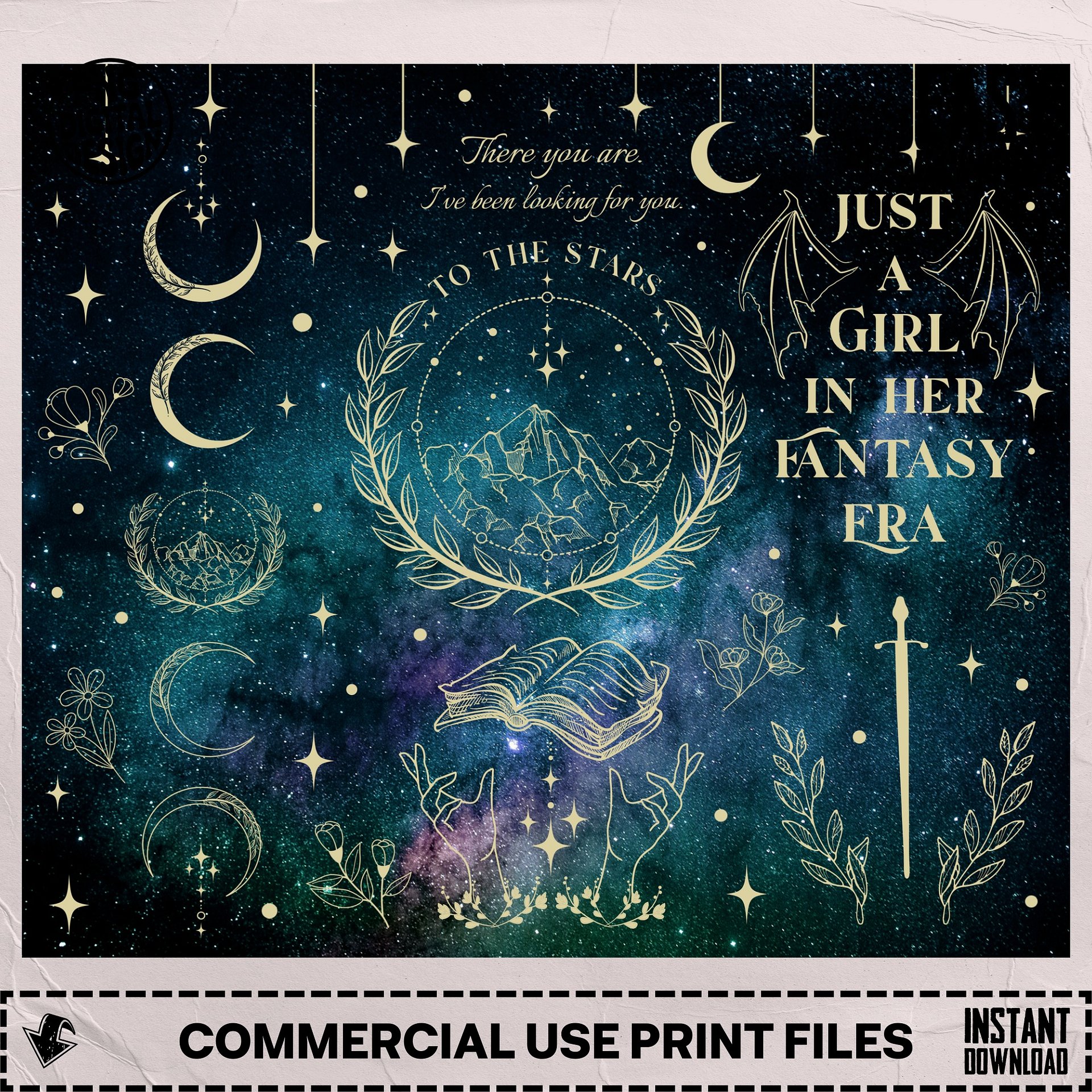 In Her Fantasy Era Galaxy Gold Line Art 20oz Straight Tumbler Seamless Wrap PNG, Bookish Smut Reader Series, Romantasy Romance Lover product image (6)