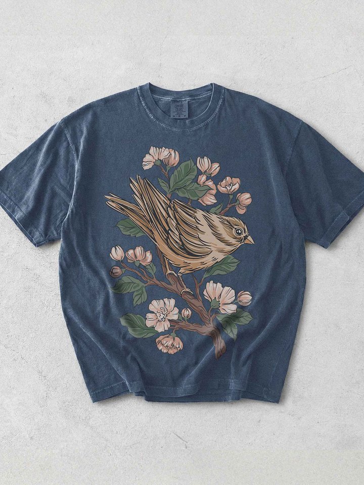 Cottagecore Sparrow Blossom Shirt – Vintage Bird Floral Tee, Cherry Blossom Nature Aesthetic product image (1)