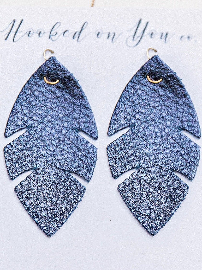 Midnight Blue Palm Leather Earrings product image (2)