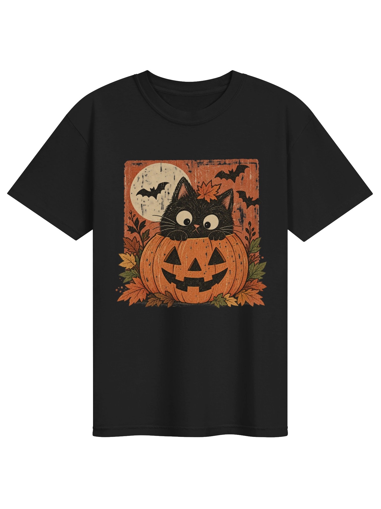 Vintage Halloween Black Cat T-Shirt, Pumpkin Graphic Tee, Retro Spooky Cat Shirt, Fall Halloween Shirt product image (7)