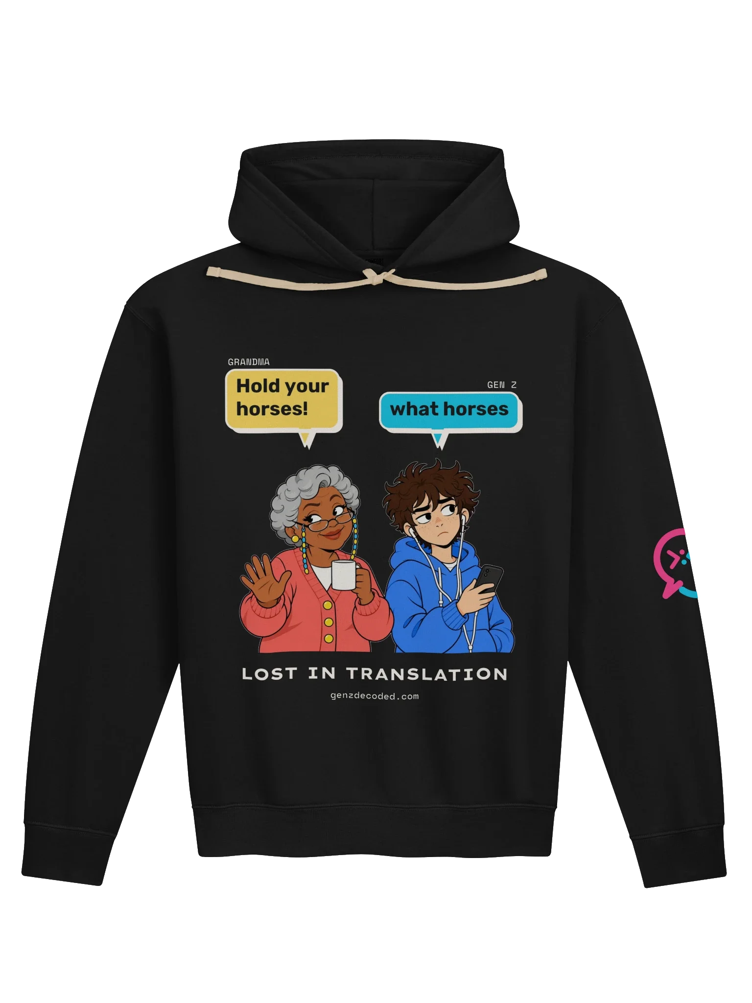 Hold Your Horses Cartoon Hoodie, Black