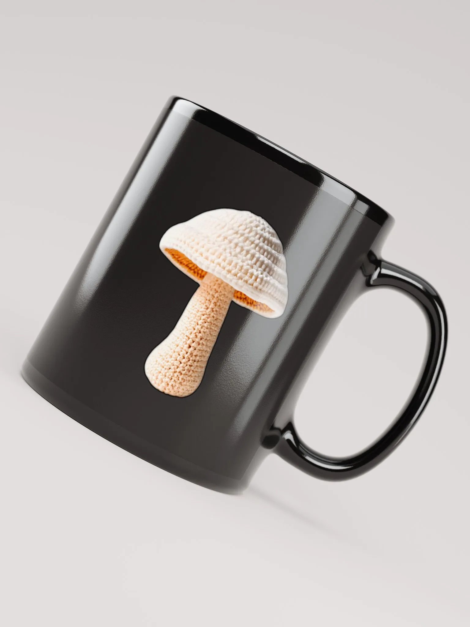 CozyAvocado Black Glossy Mug Crochet Mushroom #1 product image (4)