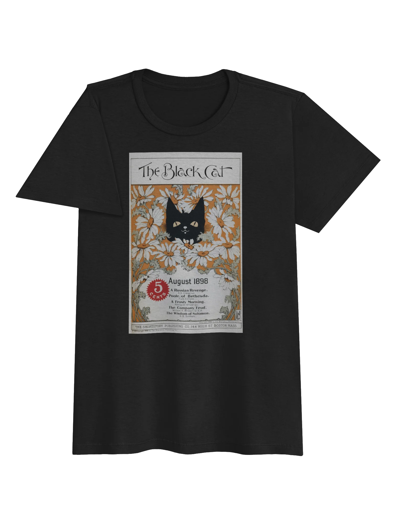 Vintage Black Cat Magazine Vintage Black Cat magazine cover tee with peeking black cat amidst white daisies. Semi-fitted Gildan Womens Softstyle Tee product image (14)