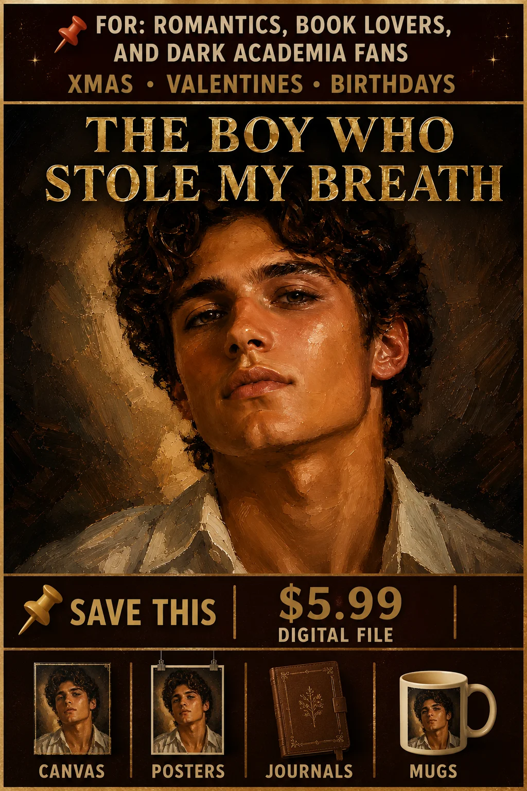 📌 The Boy Who Stole My Breath Romantic Oil Painting Quote Digital Download Gift For Her product image (1)