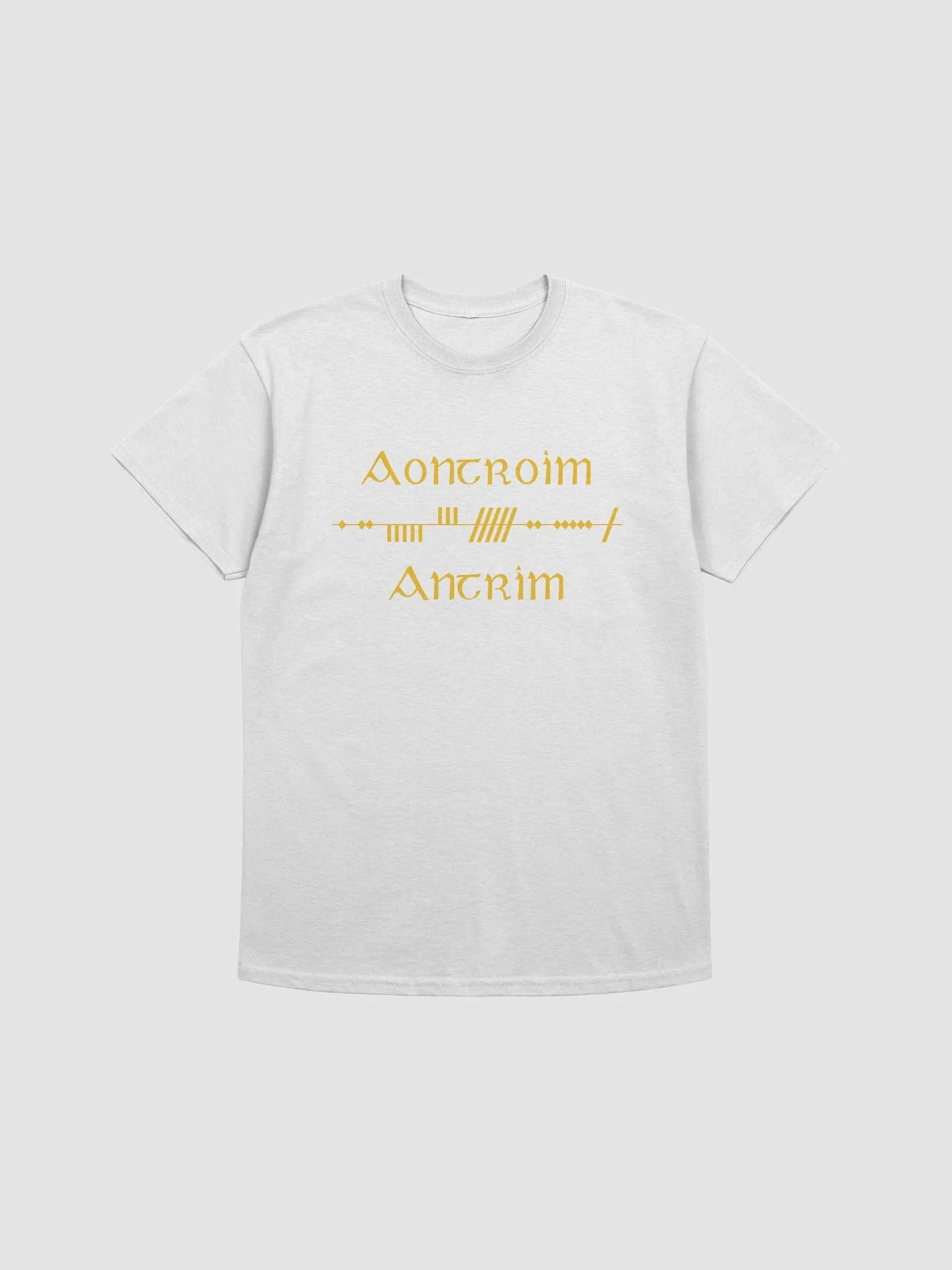Antrim/Aontroim Scholastic style Ogham, White Printed T-shirt product image (1)