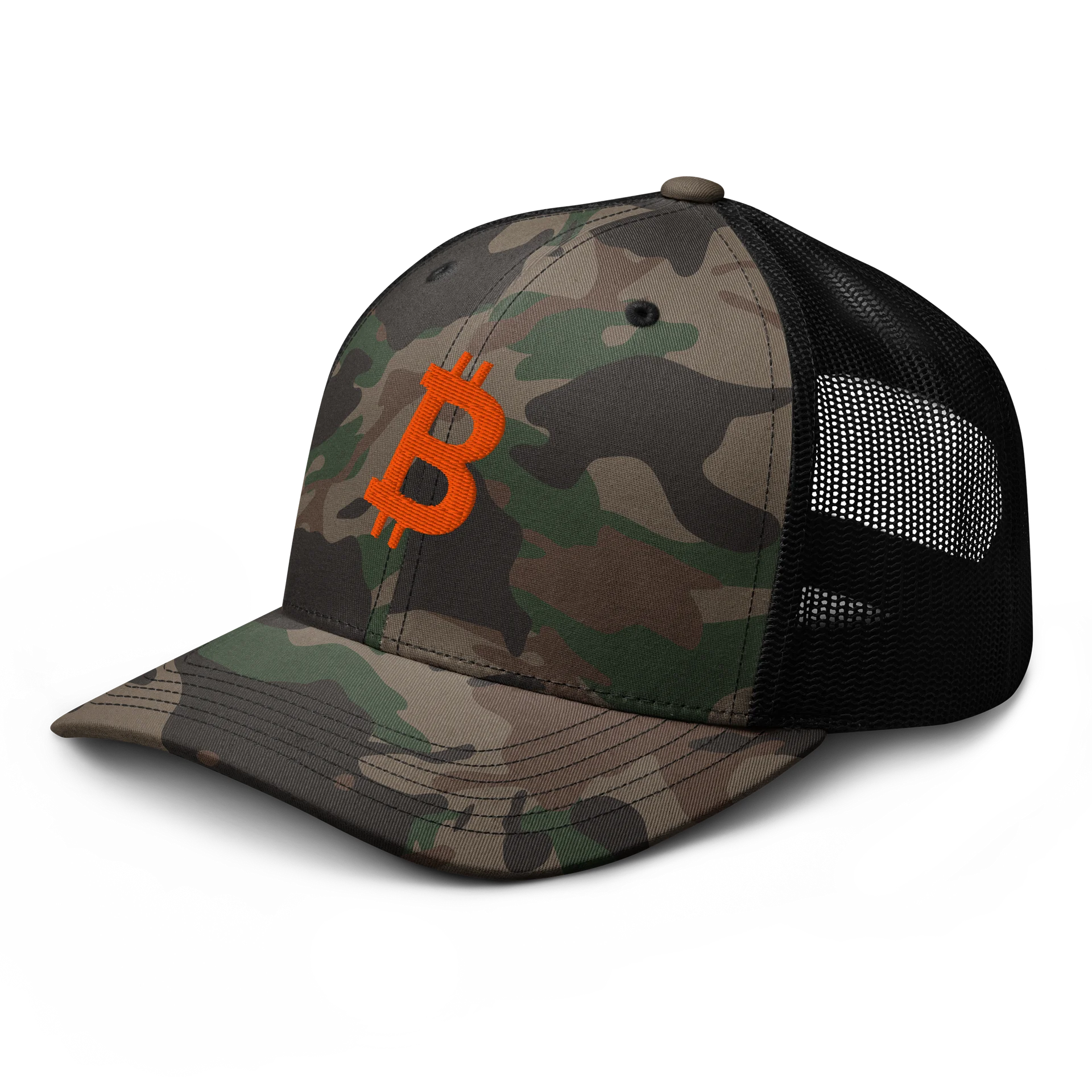 Orange Bitcoin Logo Camo Trucker Hat product image (4)