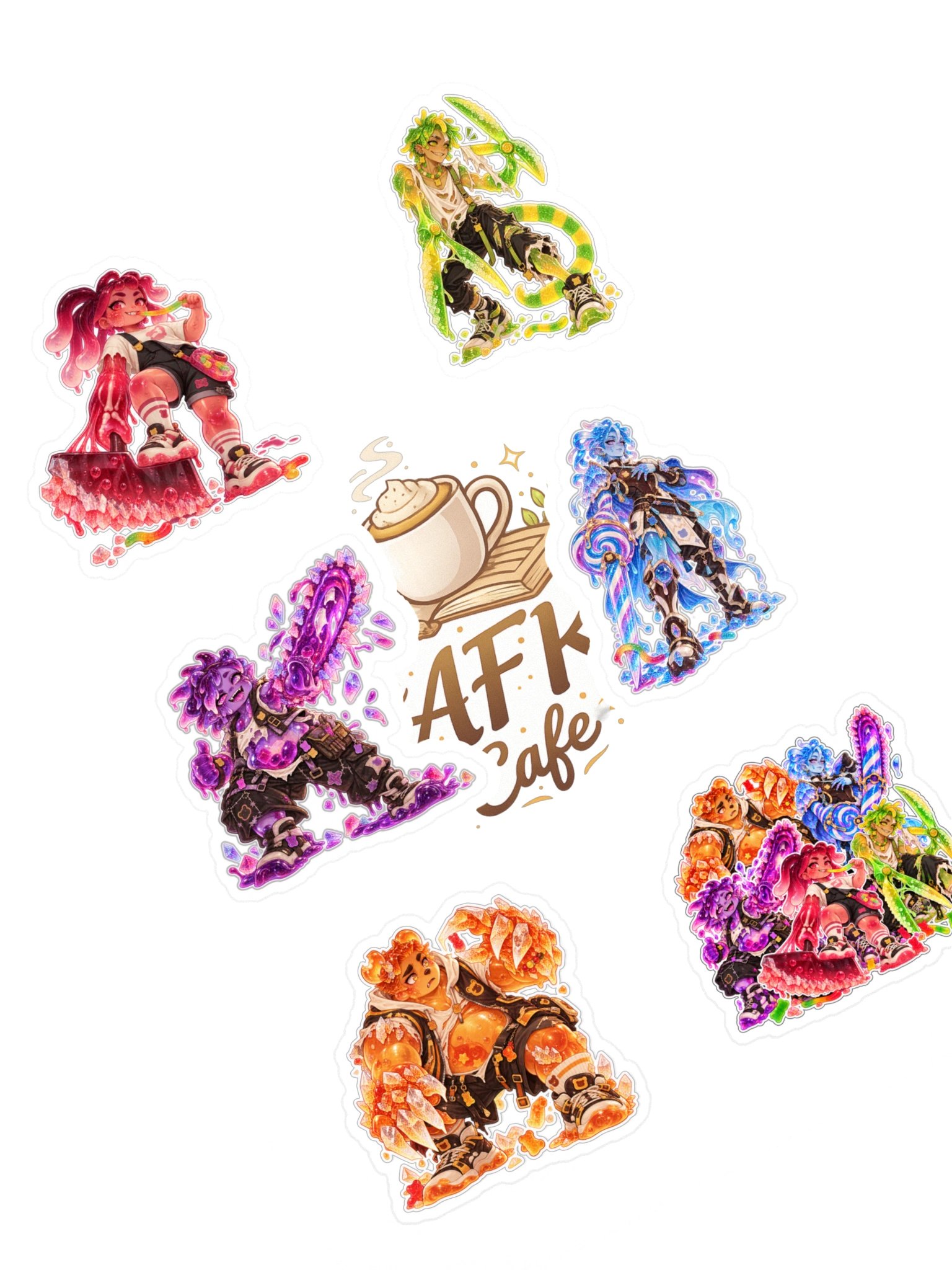 Gummy Grindlings: Weapon-Limbed Mutants — 6 Sticker Pack product image (1)