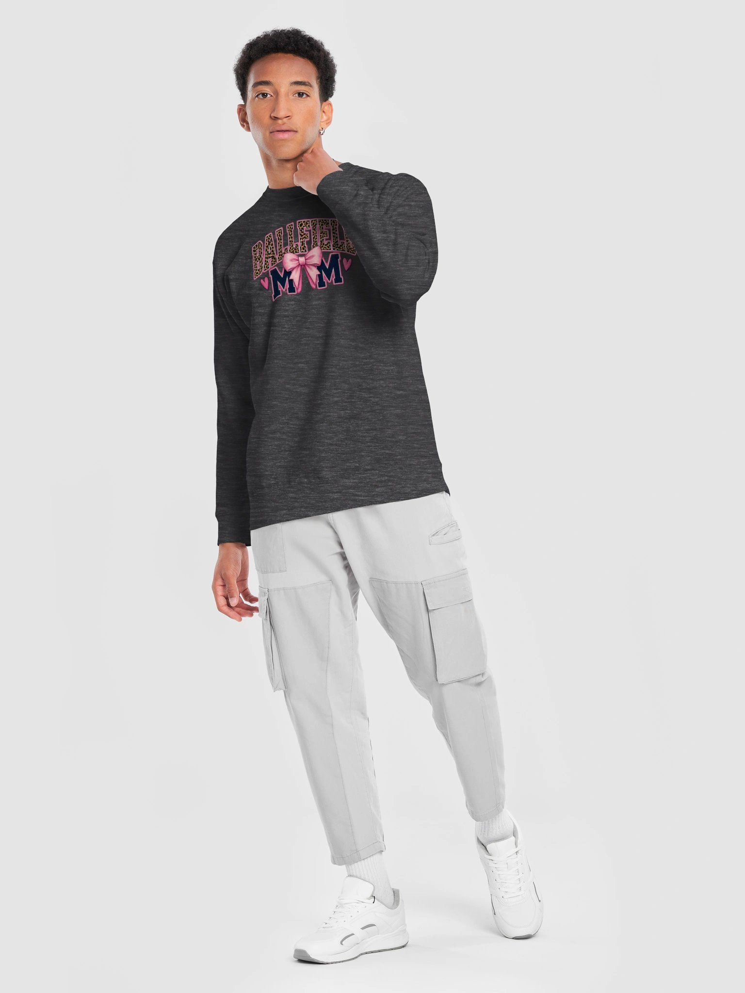 Ballfield Mom Crewneck Sweatshirt | Leopard Letters Pink Bow Sports Mom Sweatshirt product image (7)