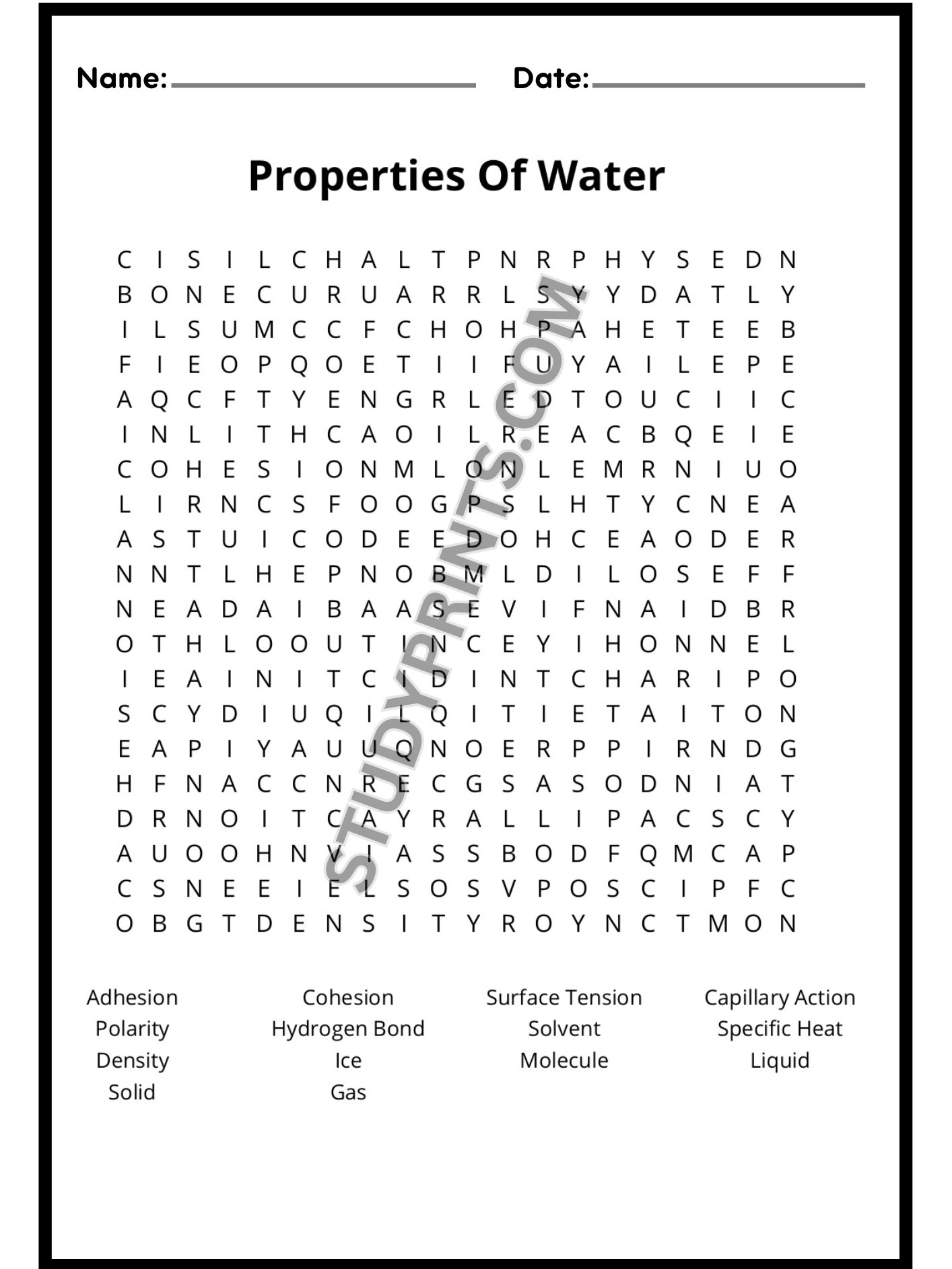 Properties of Water Word Search Puzzles Printable product image (2)
