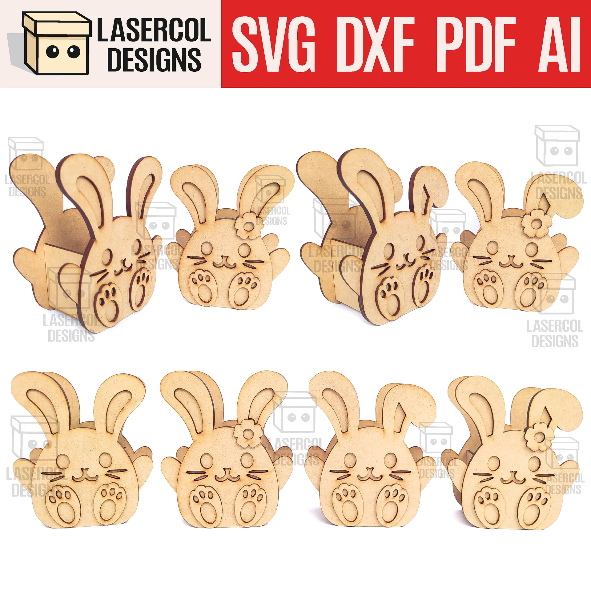 Easter Bunny Basket Bundle (Set 1-2-3-4) - Laser Cut Files product image (5)