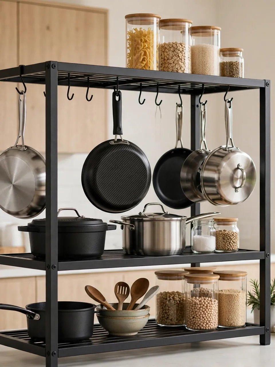 Adjustable Kitchen Storage Rack — Carbon Steel Floor Organizer product image (3)