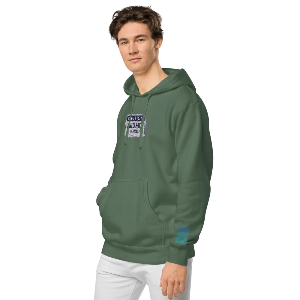 CAUTION: AuDHD BURNOUT embroidered pigment hoodie (navy design) product image (4)