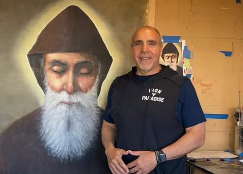 Joe Borik is the artist of this Sacred painting that resides at the Saint Sharbel Spiritual Life Center in Pittsburgh, PA.