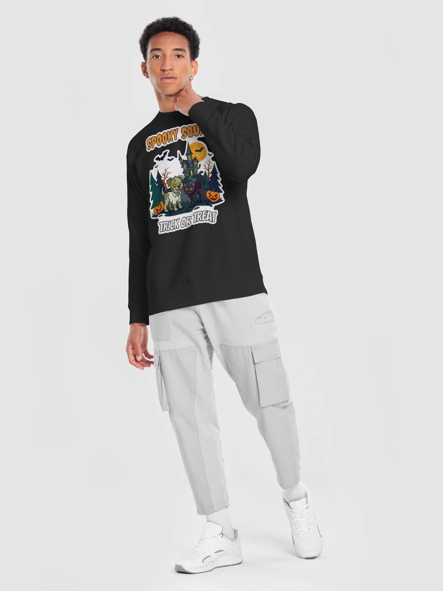 Spooky Squad Halloween Sweatshirt – Zombie Dog & Vampire Cat Trick or Treat Crewneck, Cozy Fall Pet Lover Gift product image (40)