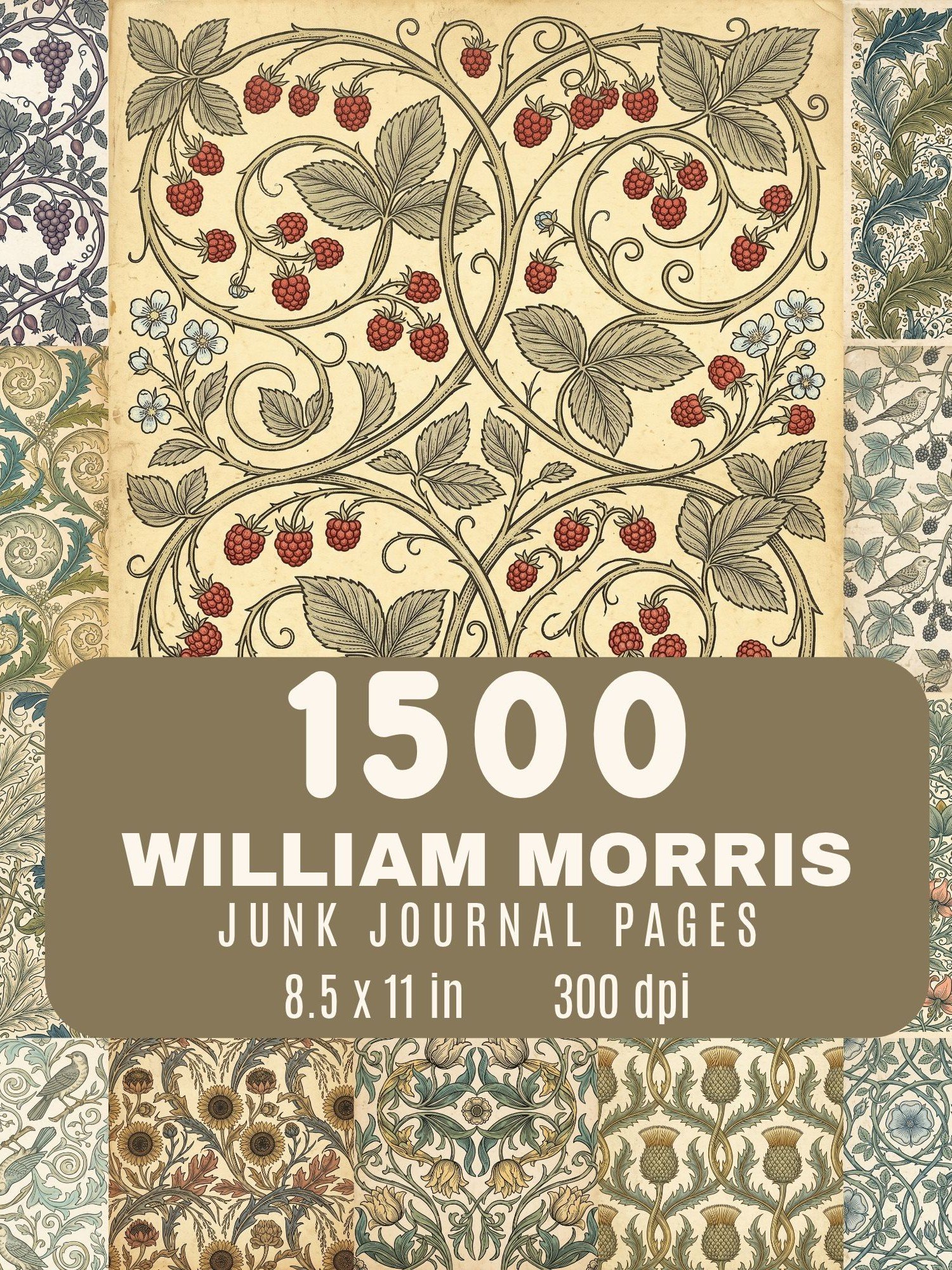 1500 William Morris Junk Journal Pages, Vintage Floral Digital Paper Bundle, Printable Scrapbook Ephemera, Art Nouveau Collage Kit, Download product image (2)