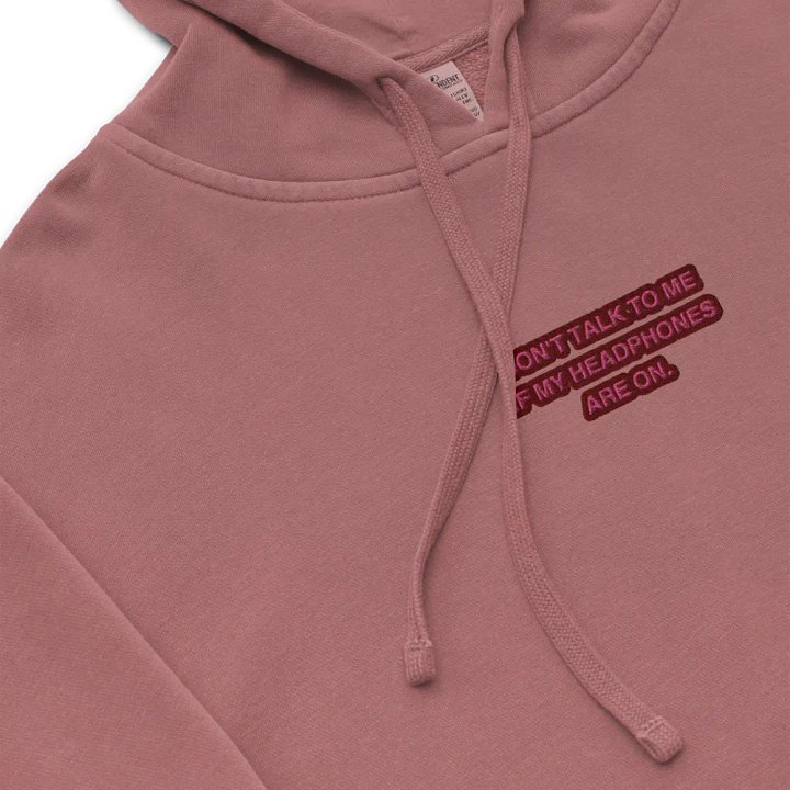 HEADPHONES ON (rose design) embroidered pigment hoodie product image (1)