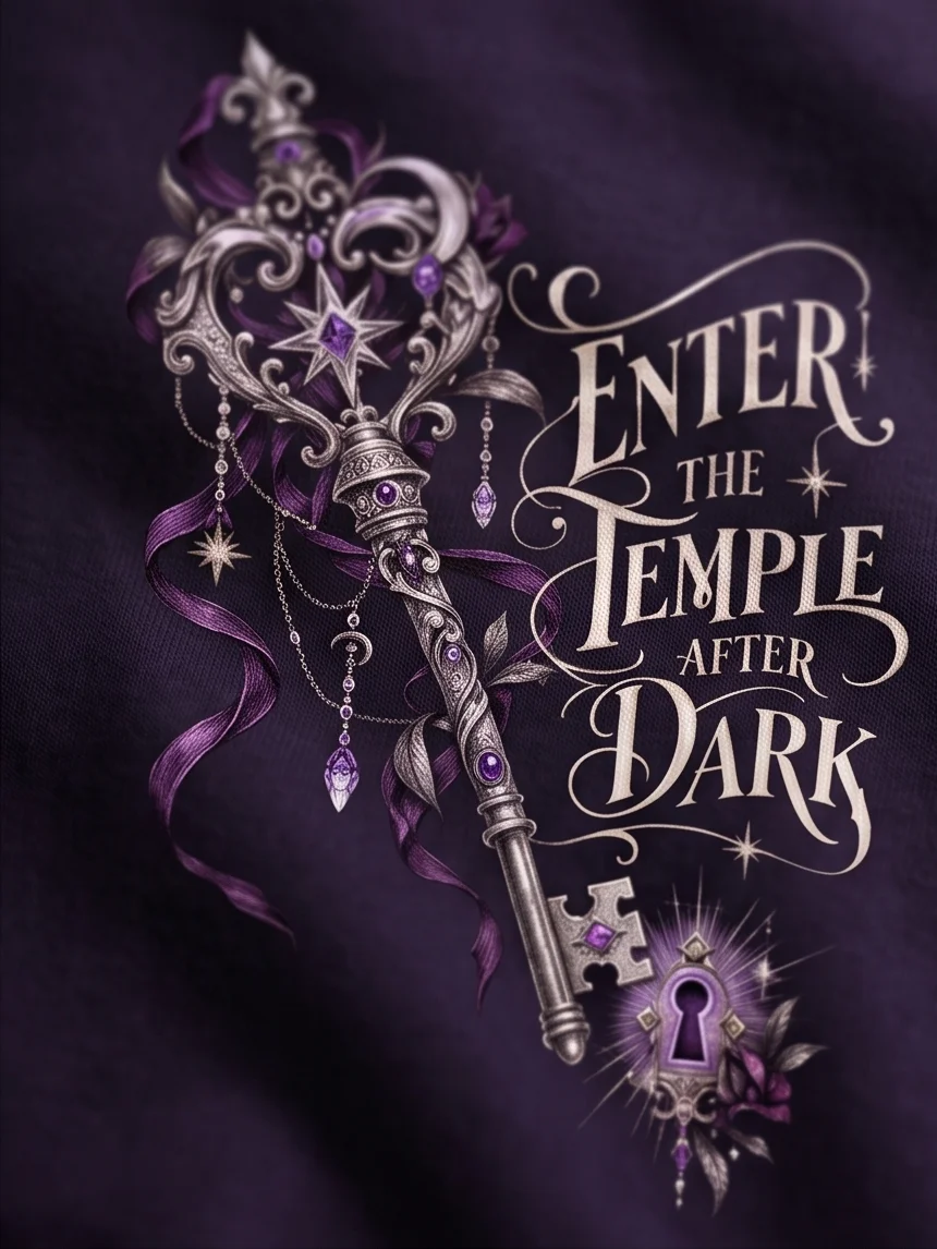 “Enter the Temple After Dark” Dark Feminine Lunar Graphic Cropped Baby Tee | Fethria product image (4)