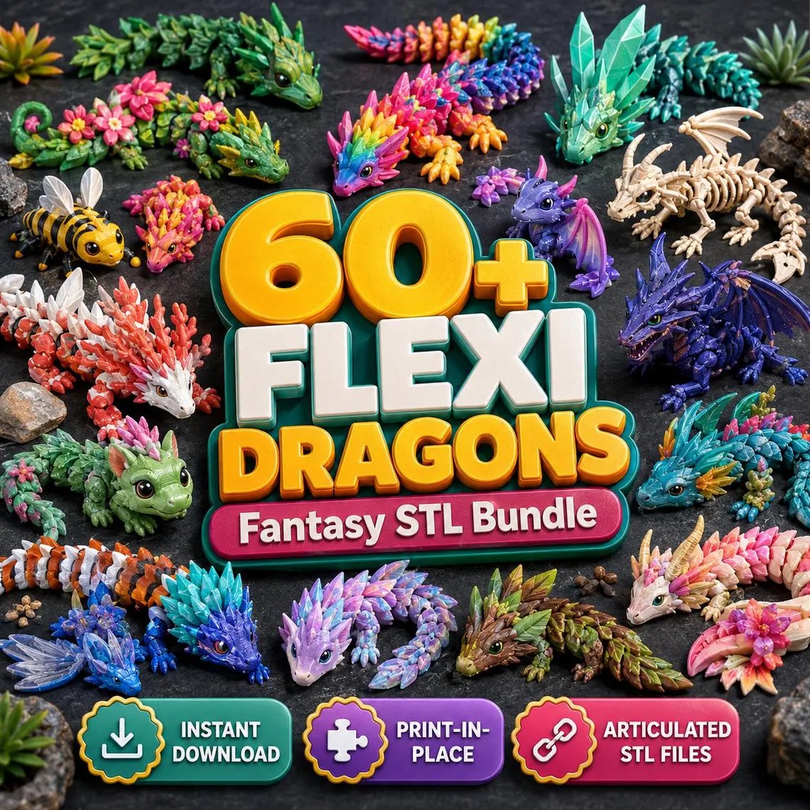 60+ Flexi Dragons STL Bundle product image (1)