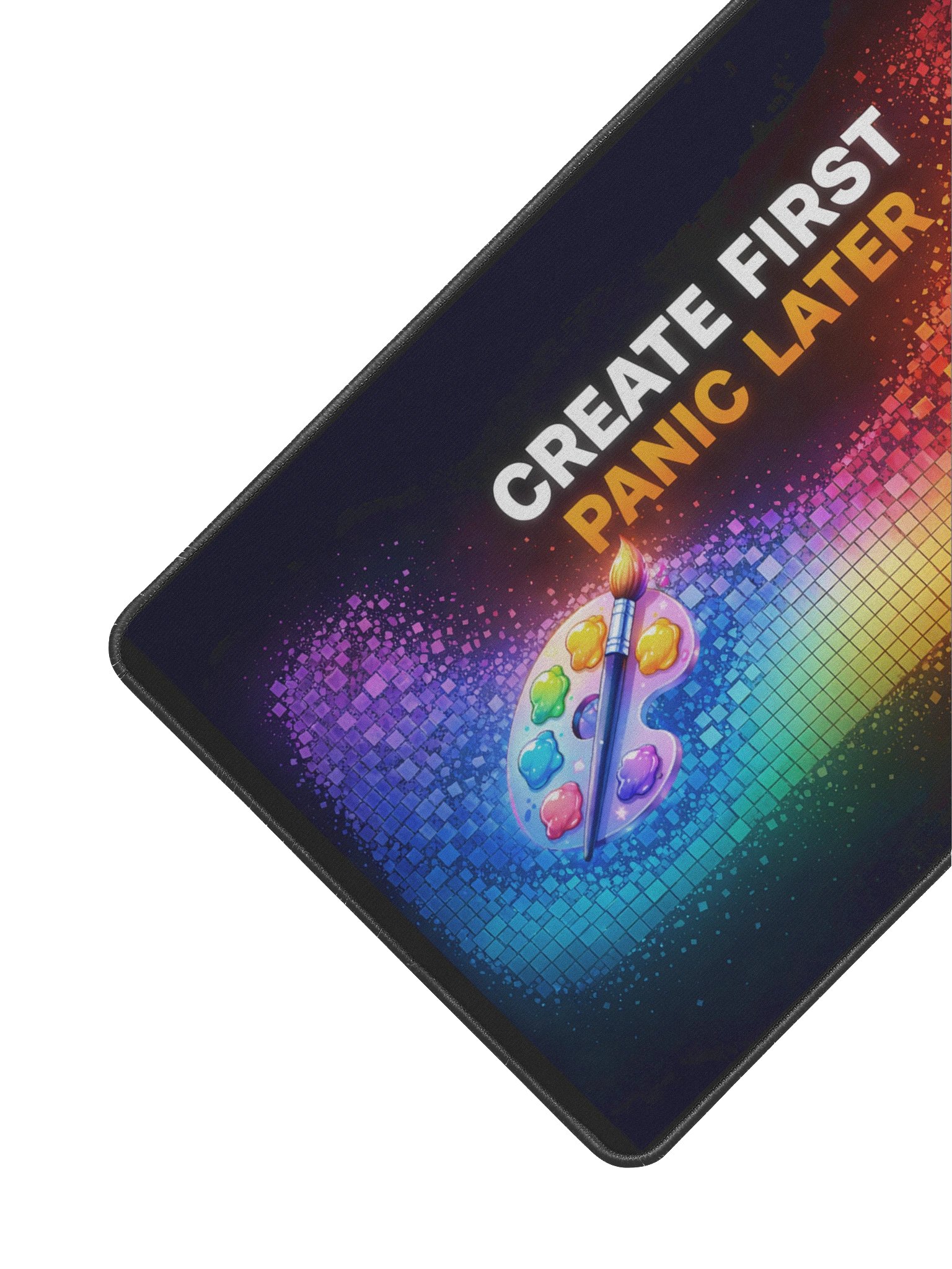 Create First Panic Later Pixelated Desk Mat - Black product image (2)