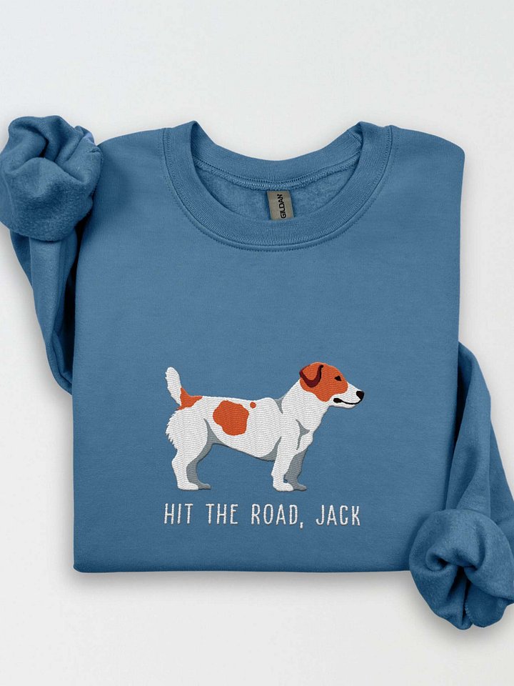 Hit the Road, Jack Sweatshirt (Embroidered) of a Jack Russell Terrier(Red & White) product image (1)