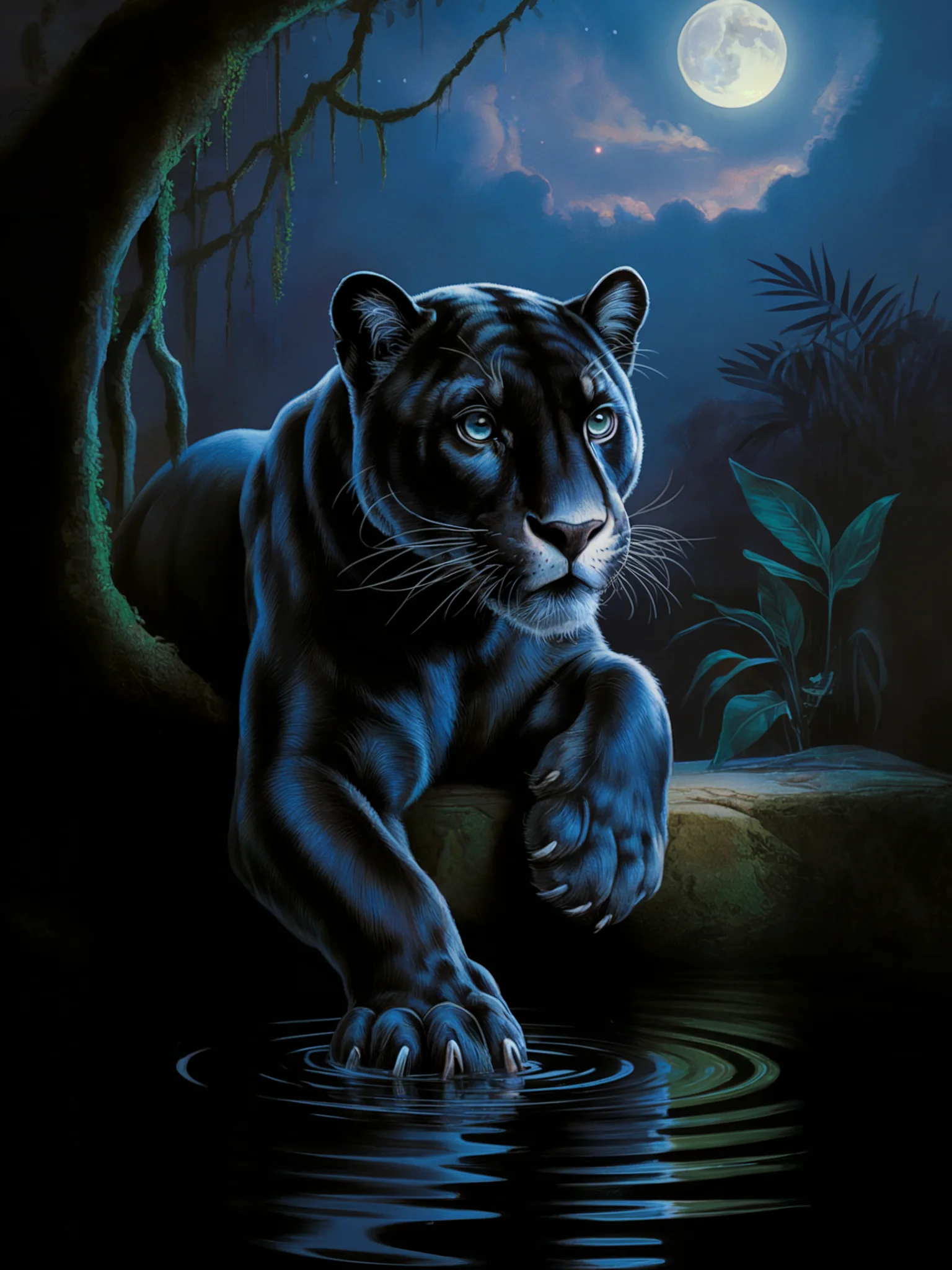 Moonlit Black Panther Poster – Mystical Night Jungle Wall Art product image (1)
