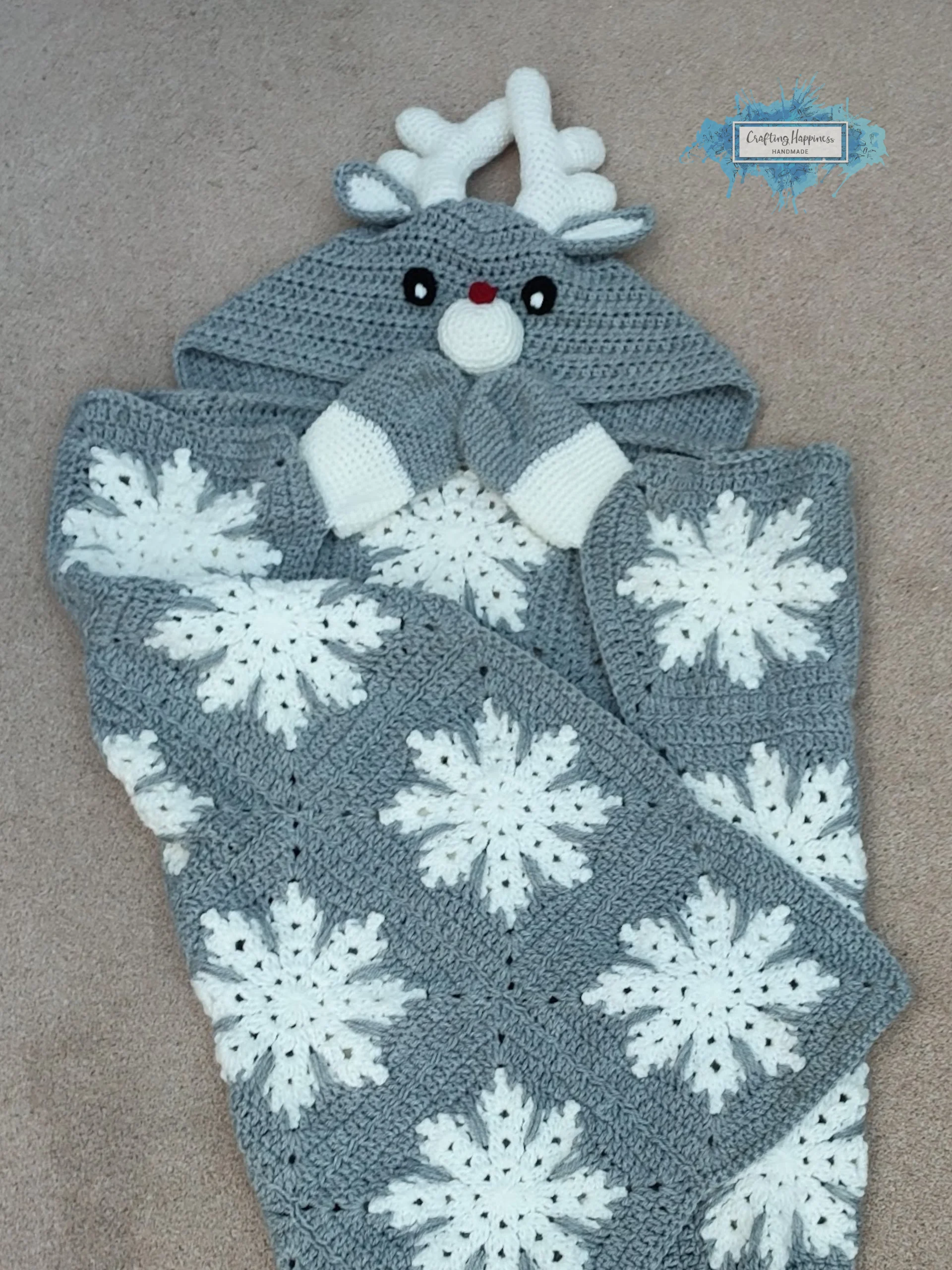 Reindeer Hooded Blanket Crochet Pattern | Christmas Afghan (PDF Pattern) product image (4)