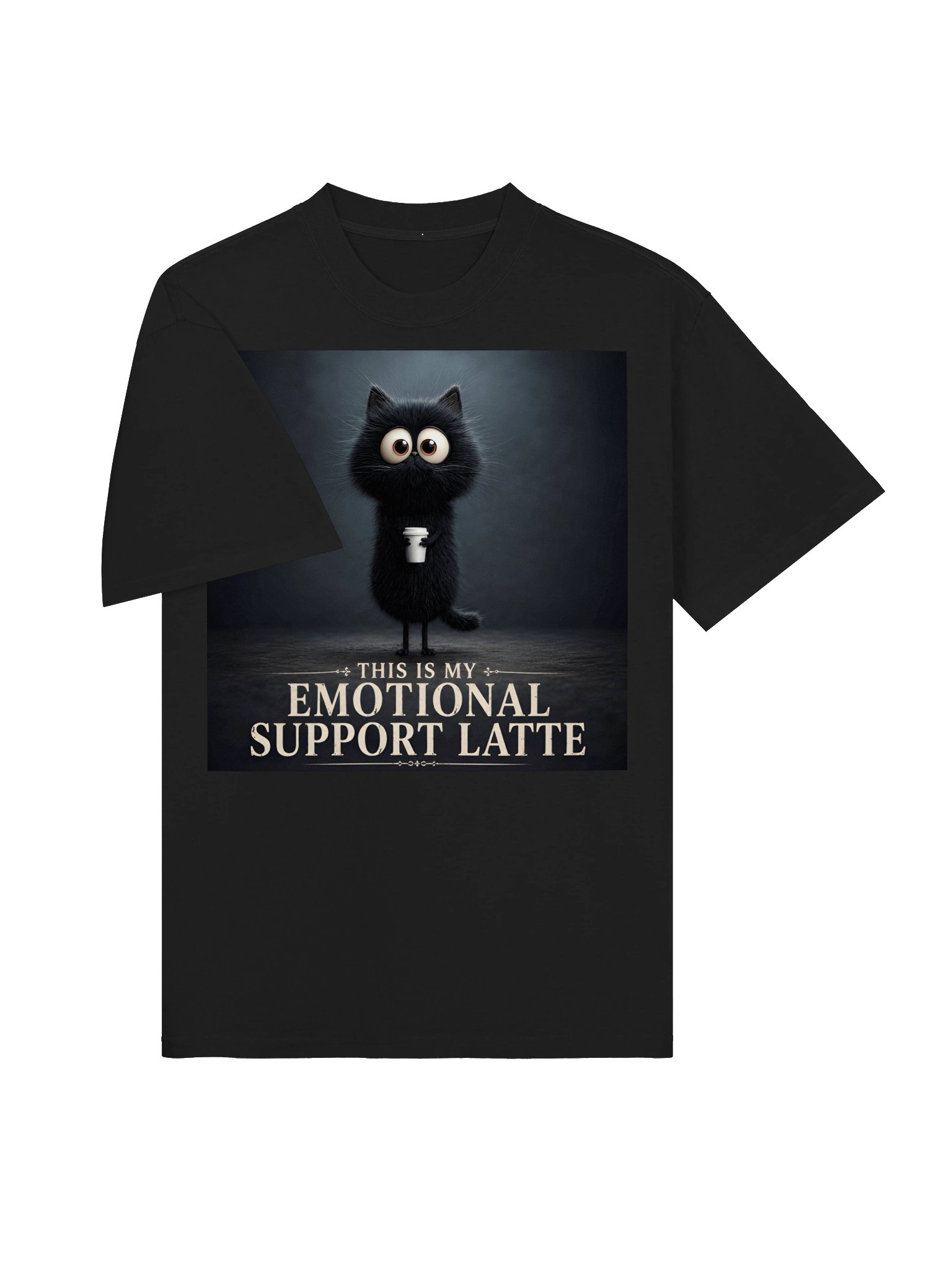 Emotional Support Latte T-Shirt | Funny Black Cat Coffee Shirt | Unisex Oversized Premium Tee product image (5)